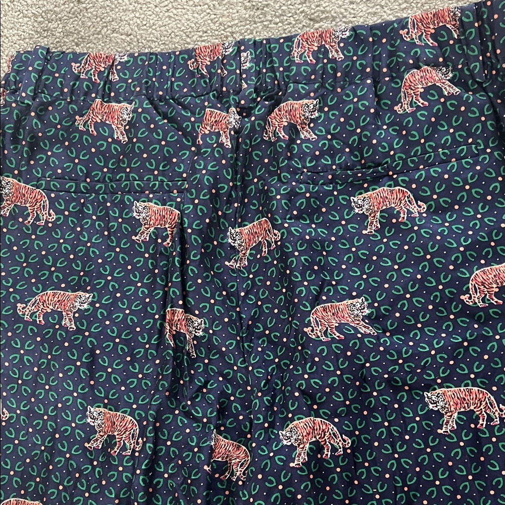 J Crew 10 Navy Silk Pants with Pink Tiger Print - Picture 6 of 6